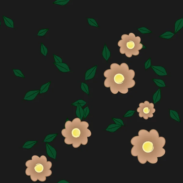 Abstrakta Blommor Med Gröna Blad Sömlös Mönster Vektor Illustration — Stock vektor