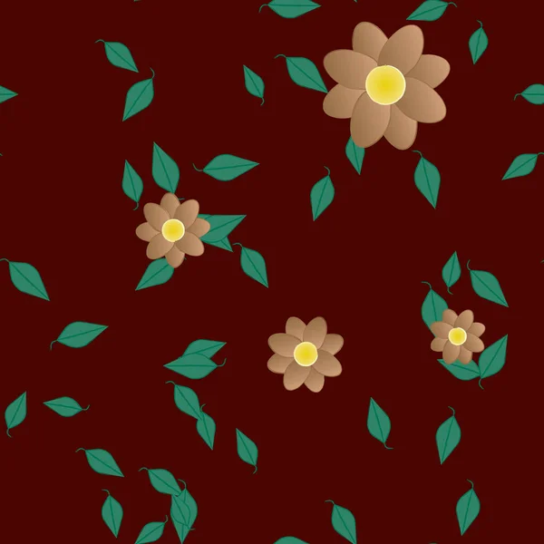 Fleurs Abstraites Avec Des Feuilles Vertes Motif Sans Couture Illustration — Image vectorielle