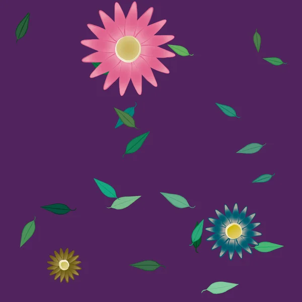 Flores Con Hojas Fondo Sin Costuras Ilustración Vectorial — Vector de stock