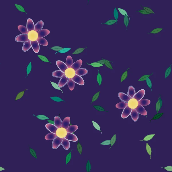 Flores Abstractas Con Hojas Verdes Patrón Sin Costura Ilustración Vectorial — Vector de stock