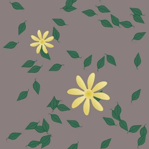 Abstrakta Blommor Med Gröna Blad Sömlös Mönster Vektor Illustration — Stock vektor