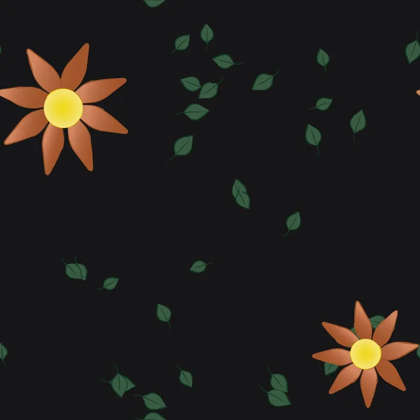 Fleurs Abstraites Avec Des Feuilles Vertes Motif Sans Couture Illustration — Image vectorielle