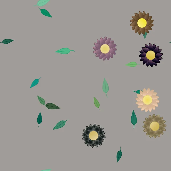 Fleurs Abstraites Avec Des Feuilles Vertes Motif Sans Couture Illustration — Image vectorielle