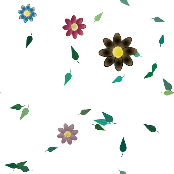 Fleurs Avec Feuilles Fond Sans Couture Illustration Vectorielle — Image vectorielle