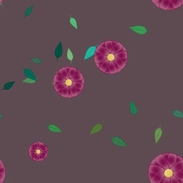 Flores Abstractas Con Hojas Verdes Patrón Sin Costura Ilustración Vectorial — Vector de stock