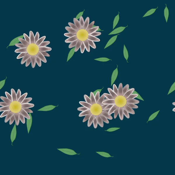 Abstrakta Blommor Med Gröna Blad Sömlös Mönster Vektor Illustration — Stock vektor