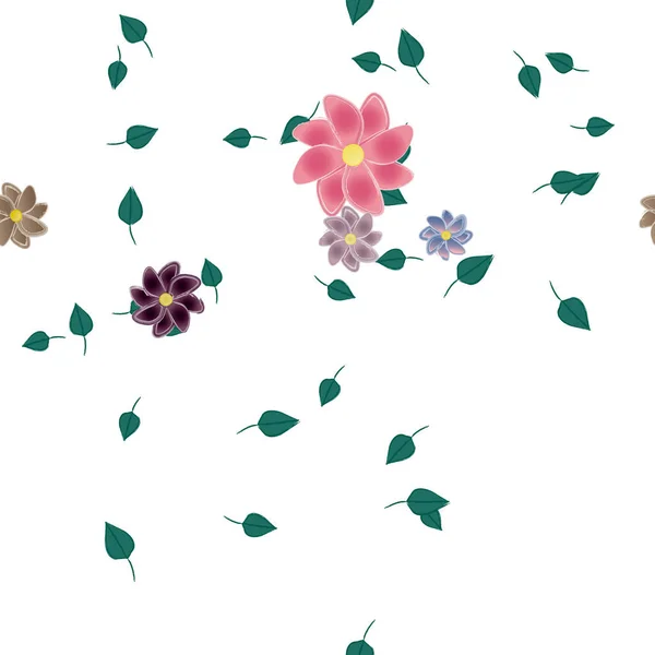 Fleurs Abstraites Avec Des Feuilles Vertes Motif Sans Couture Illustration — Image vectorielle