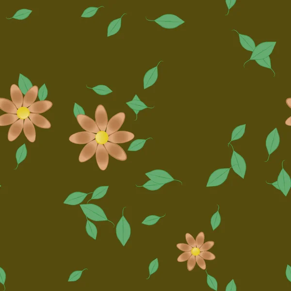 Flores Abstractas Con Hojas Verdes Patrón Sin Costura Ilustración Vectorial — Archivo Imágenes Vectoriales