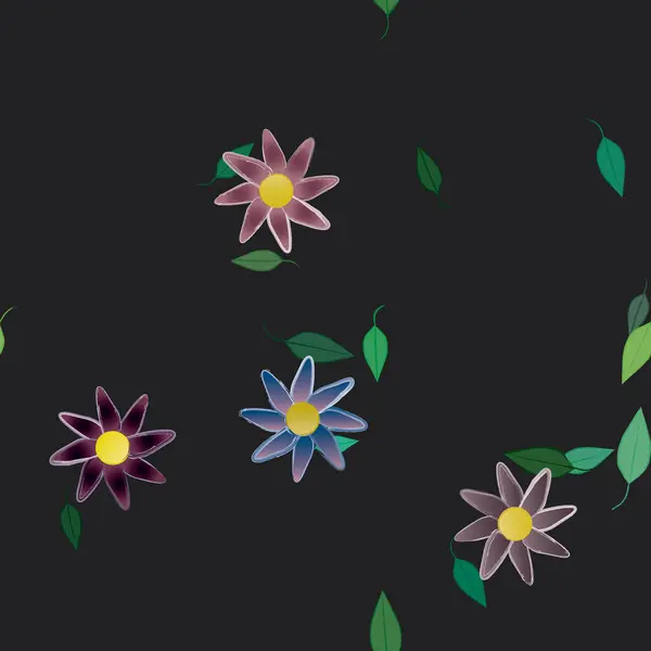 Fleurs Abstraites Avec Des Feuilles Vertes Motif Sans Couture Illustration — Image vectorielle