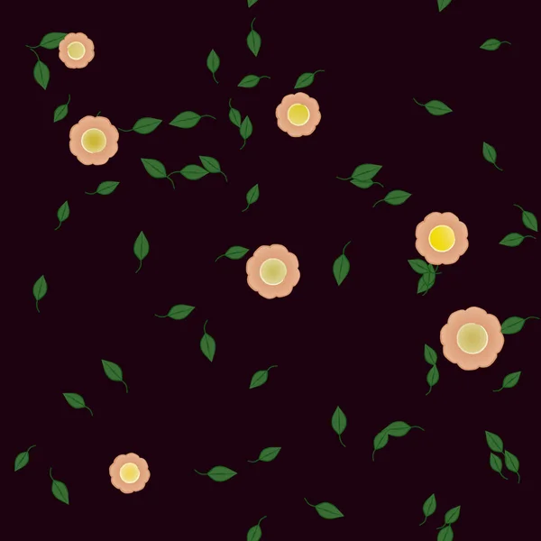 Flores Abstractas Con Hojas Verdes Patrón Sin Costura Ilustración Vectorial — Vector de stock