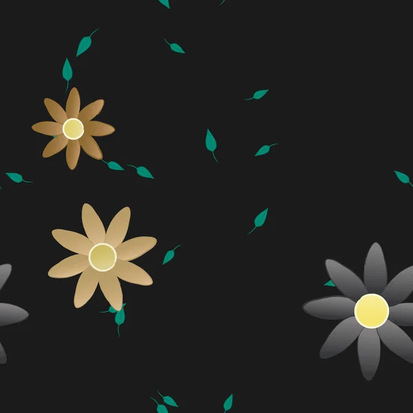 Flores Abstractas Con Hojas Verdes Patrón Sin Costura Ilustración Vectorial — Vector de stock