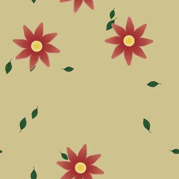 Flores Abstractas Con Hojas Verdes Patrón Sin Costura Ilustración Vectorial — Vector de stock