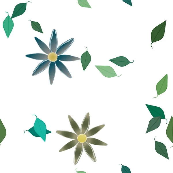 Abstract Flowers Green Leaves Seamless Pattern Vector Illustration — Stock Vector