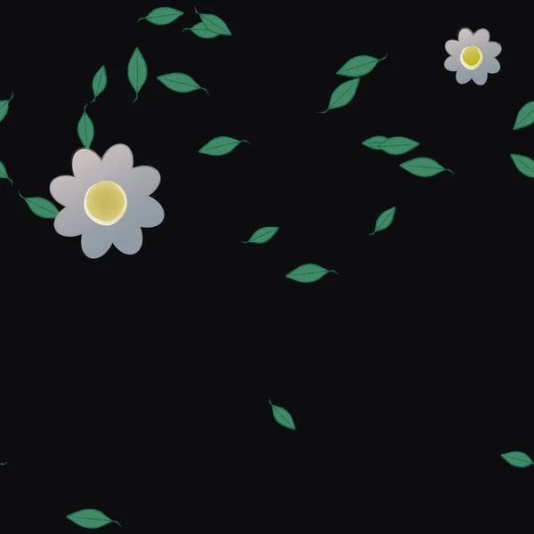 Abstrakta Blommor Med Gröna Blad Sömlös Mönster Vektor Illustration — Stock vektor