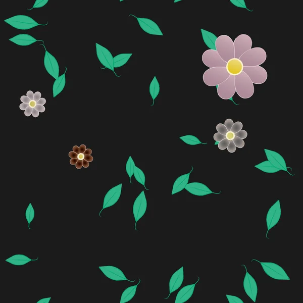 Fleurs Abstraites Avec Des Feuilles Vertes Motif Sans Couture Illustration — Image vectorielle