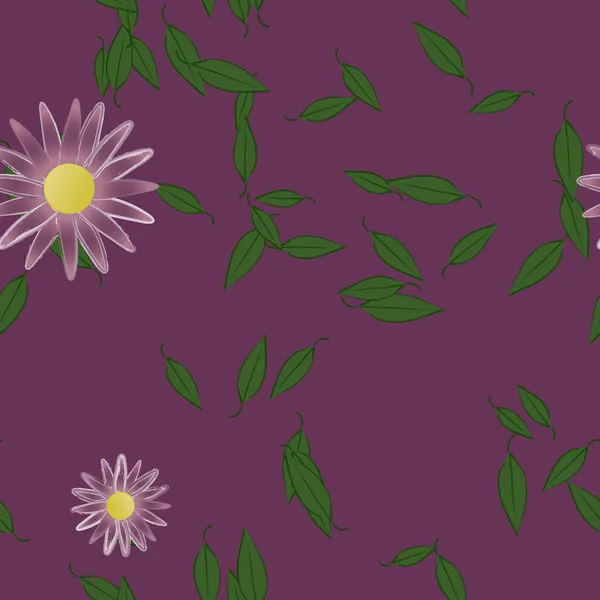 Abstrakta Blommor Med Gröna Blad Sömlös Mönster Vektor Illustration — Stock vektor