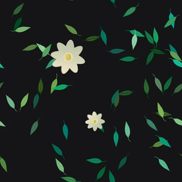 Fleurs Abstraites Avec Des Feuilles Vertes Motif Sans Couture Illustration — Image vectorielle