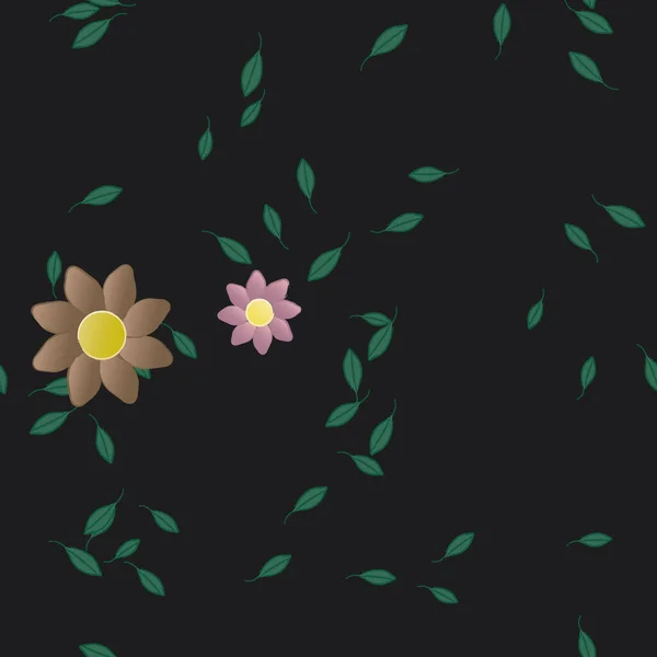 Flores Abstractas Con Hojas Verdes Patrón Sin Costura Ilustración Vectorial — Archivo Imágenes Vectoriales