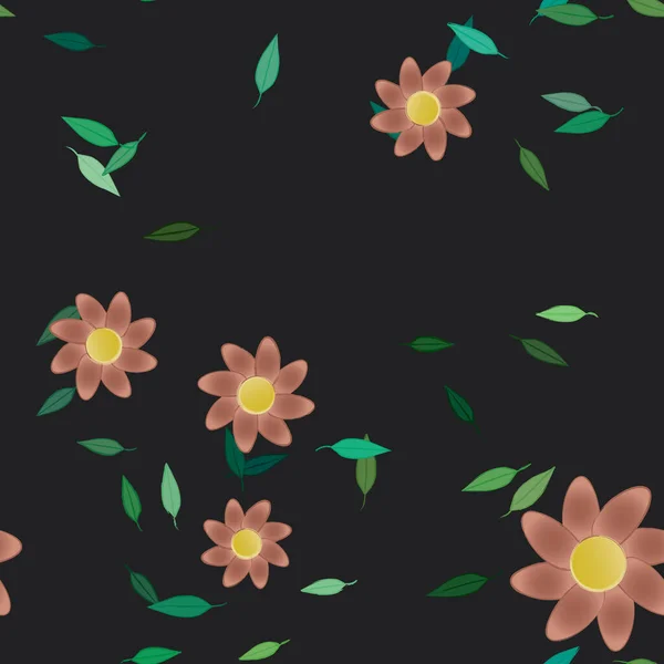 Flores Abstractas Con Hojas Verdes Patrón Sin Costura Ilustración Vectorial — Vector de stock