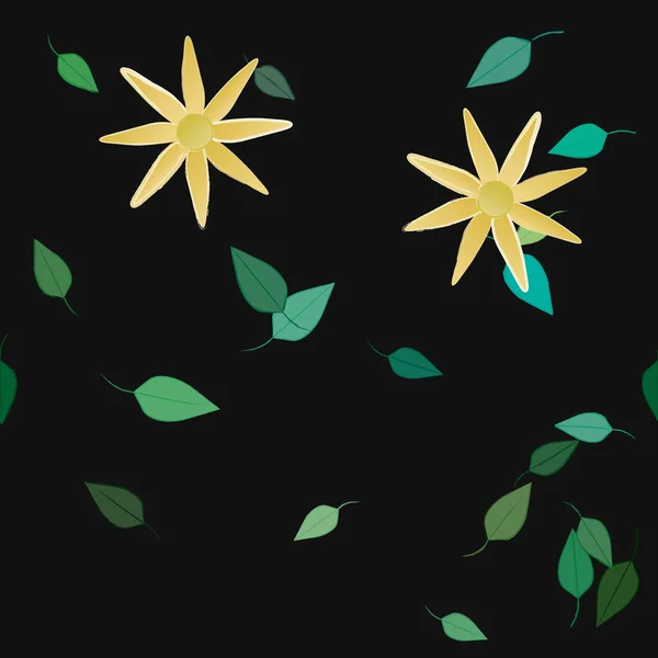 Fleurs Abstraites Avec Des Feuilles Vertes Motif Sans Couture Illustration — Image vectorielle