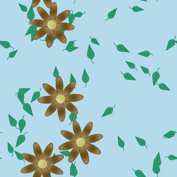 Flores Abstractas Con Hojas Verdes Patrón Sin Costura Ilustración Vectorial — Vector de stock