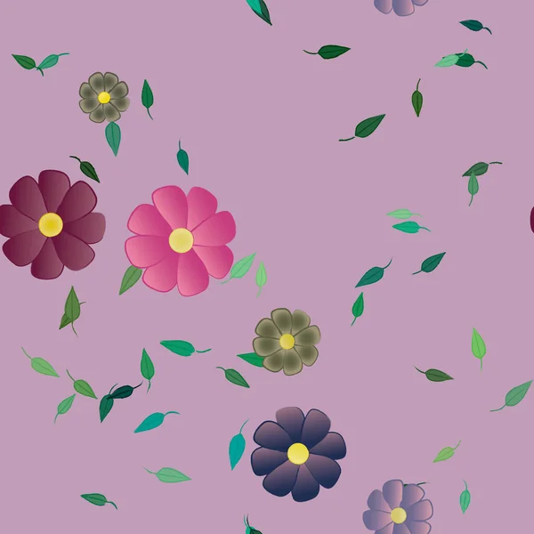 Abstrakta Blommor Med Gröna Blad Sömlös Mönster Vektor Illustration — Stock vektor