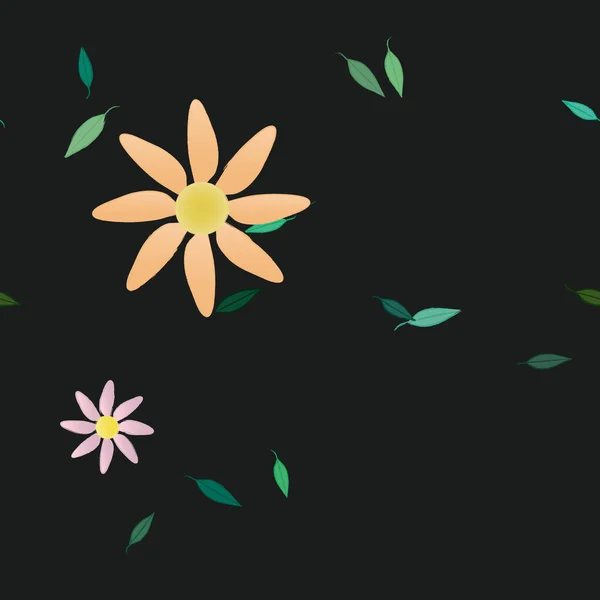 Flores Con Hojas Fondo Sin Costuras Ilustración Vectorial — Archivo Imágenes Vectoriales