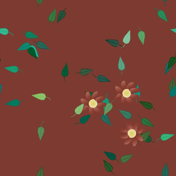 有绿叶无缝图案的抽象花 矢量图解 — 图库矢量图片