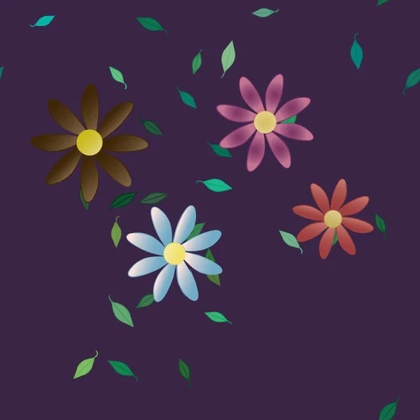 Flores Con Hojas Fondo Sin Costuras Ilustración Vectorial — Archivo Imágenes Vectoriales