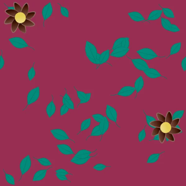 Flores Abstractas Con Hojas Verdes Patrón Sin Costura Ilustración Vectorial — Vector de stock