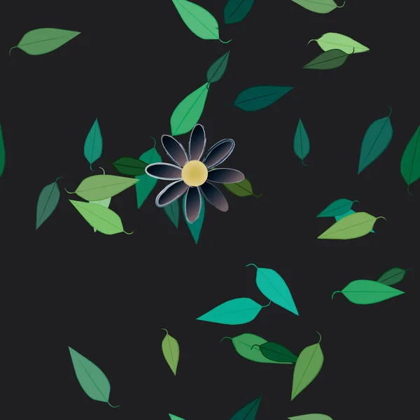 Flores Abstractas Con Hojas Verdes Patrón Sin Costura Ilustración Vectorial — Archivo Imágenes Vectoriales