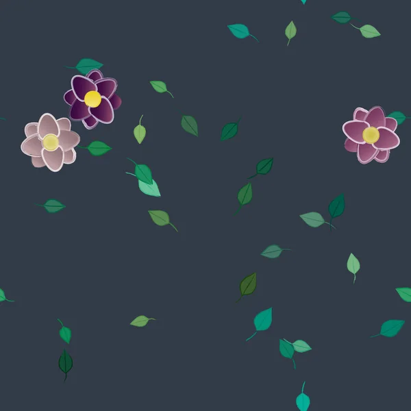 Fleurs Abstraites Avec Des Feuilles Vertes Motif Sans Couture Illustration — Image vectorielle