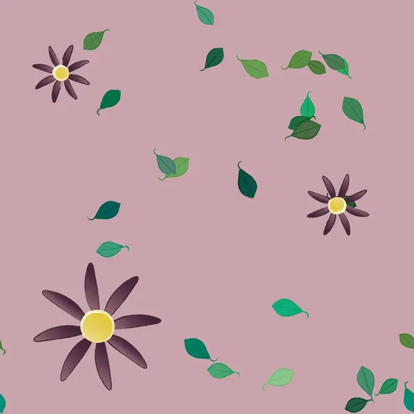 Blommor Med Blad Sömlös Bakgrund Vektor Illustration — Stock vektor