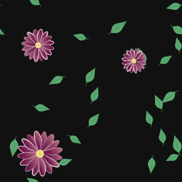 Flores Abstractas Con Hojas Verdes Patrón Sin Costura Ilustración Vectorial — Archivo Imágenes Vectoriales