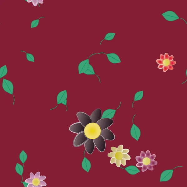 Fleurs Abstraites Avec Des Feuilles Vertes Motif Sans Couture Illustration — Image vectorielle