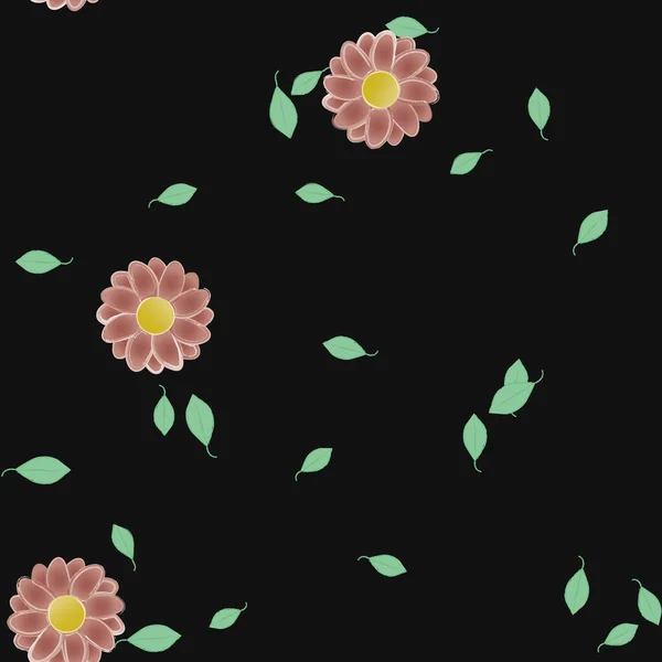 Flores Abstractas Con Hojas Verdes Patrón Sin Costura Ilustración Vectorial — Vector de stock