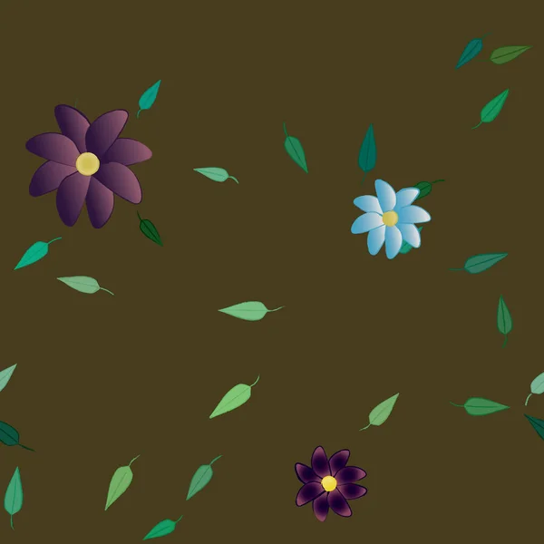 Flores Abstractas Con Hojas Verdes Patrón Sin Costura Ilustración Vectorial — Vector de stock