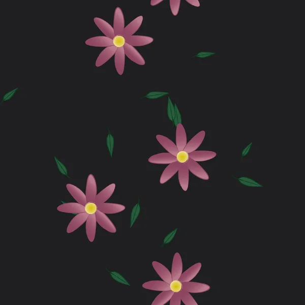 Flores Abstractas Con Hojas Verdes Patrón Sin Costura Ilustración Vectorial — Vector de stock