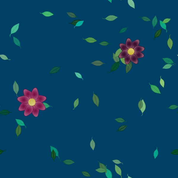 Fleurs Simples Avec Des Feuilles Vertes Composition Libre Illustration Vectorielle — Image vectorielle