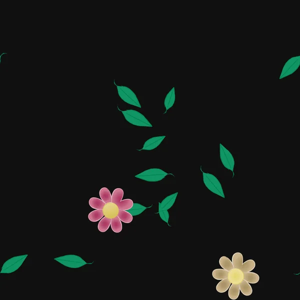 Flores Simples Con Hojas Verdes Composición Libre Ilustración Vectorial — Vector de stock