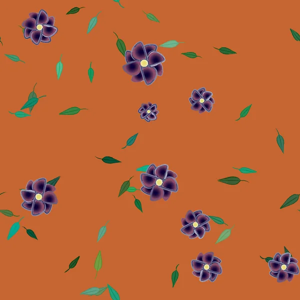 Flores Simples Con Hojas Verdes Composición Libre Ilustración Vectorial — Vector de stock