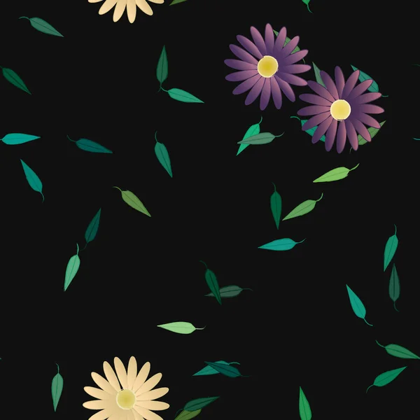 Flores Simples Con Hojas Verdes Composición Libre Ilustración Vectorial — Archivo Imágenes Vectoriales