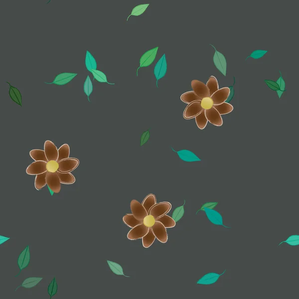 Fleurs Simples Avec Des Feuilles Vertes Composition Libre Illustration Vectorielle — Image vectorielle