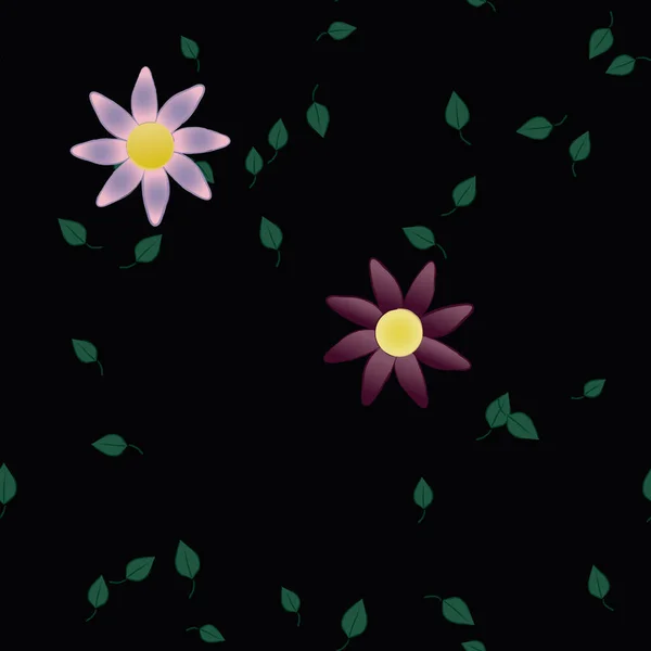 Flores Simples Con Hojas Verdes Composición Libre Ilustración Vectorial — Archivo Imágenes Vectoriales