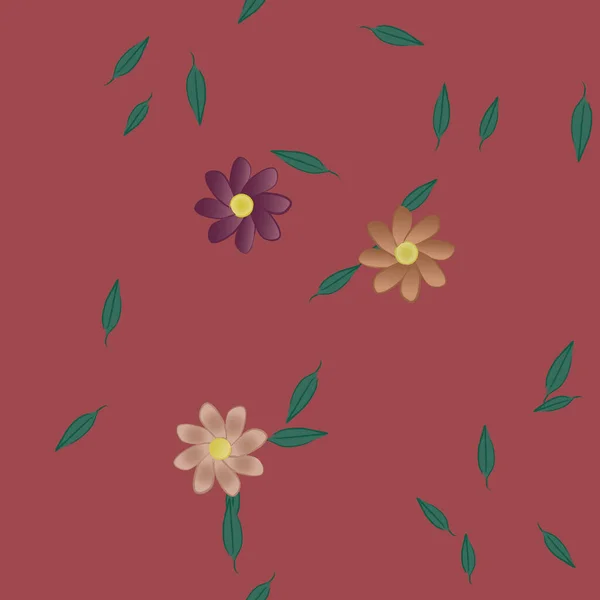 Flores Simples Con Hojas Verdes Composición Libre Ilustración Vectorial — Archivo Imágenes Vectoriales