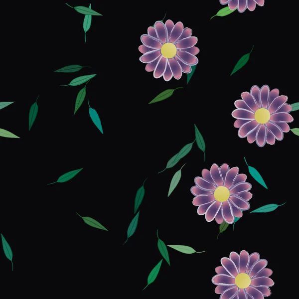 Fleurs Simples Avec Des Feuilles Vertes Composition Libre Illustration Vectorielle — Image vectorielle