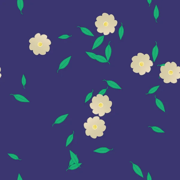 Fleurs Simples Avec Des Feuilles Vertes Composition Libre Illustration Vectorielle — Image vectorielle