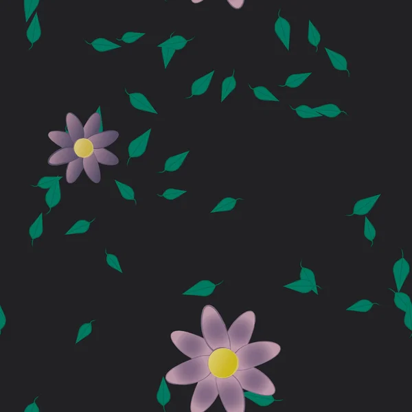 Eenvoudige Bloemen Met Groene Bladeren Vrije Samenstelling Vector Illustratie — Stockvector