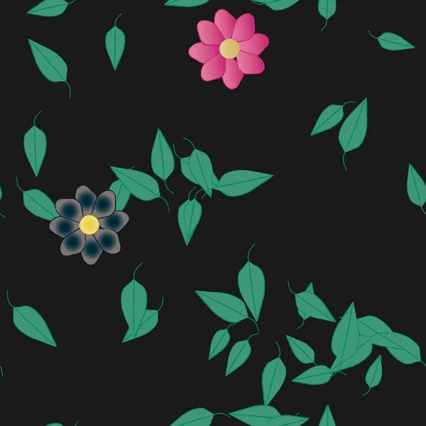 Flores Simples Con Hojas Verdes Composición Libre Ilustración Vectorial — Vector de stock