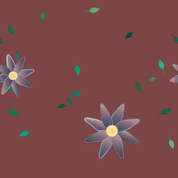 Flores Simples Con Hojas Verdes Composición Libre Ilustración Vectorial — Vector de stock